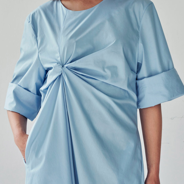 Draped Knot Dress - Blue